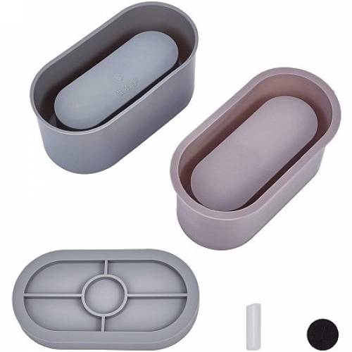 DIY Concrete Silicone Molds - Flower Pots and Teacup Cement Tray Track Silicone Molds - for Ceramic Craft Casting - Oval - with Plastic Sticks and...