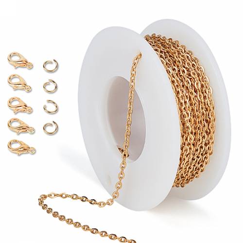 DIY Jewelry Kits - with 304 Stainless Steel Cable Chains & Jump Rings - Zinc Alloy Lobster Claw Clasps - Golden - 25x2x05mm - 10m/set