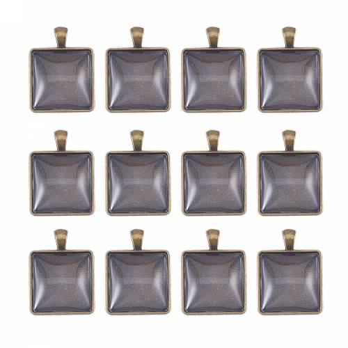 DIY Pendant Making - with Tibetan Style Square Alloy Pendant Cabochon Settings and Transparent Glass Cabochons - Antique Bronze - 118x72x35mm;...