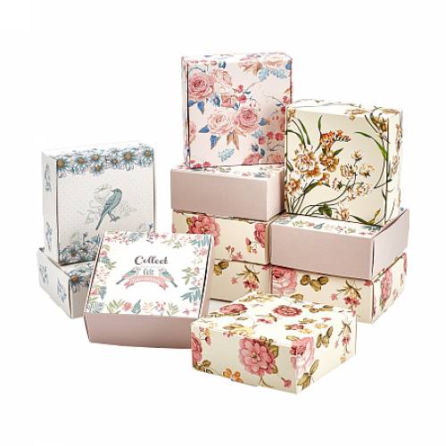 Flower Pattern Paper Gift Boxes - Folding Boxes - for Jewelry Square - Mixed Color - 75x75x3cm - 5 colors - 6pcs/color - 30pcs/set