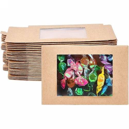 Foldable Creative Kraft Paper Box - Wedding Favour Boxes - Paper Gift Box - with Clear Window - Rectangle - Camel - Box: 125x85x15mm - Unfold:...