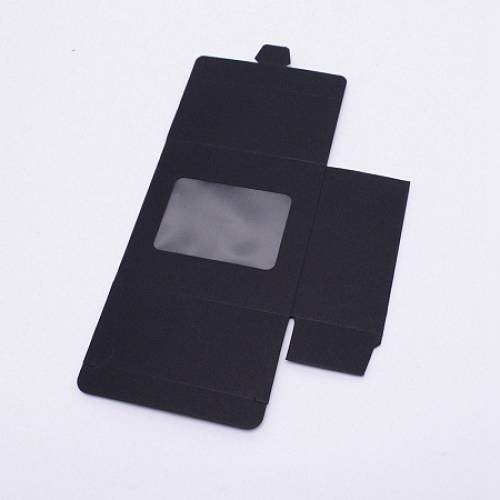 Foldable Creative Kraft Paper Box - Wedding Favour Boxes - Paper Gift Box - with Plastic Clear Window - Rectangle - Black - 10x10x5cm
