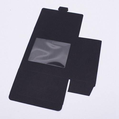 Foldable Creative Kraft Paper Box - Wedding Favour Boxes - Paper Gift Box - with Plastic Clear Window - Rectangle - Black - 12x12x6cm