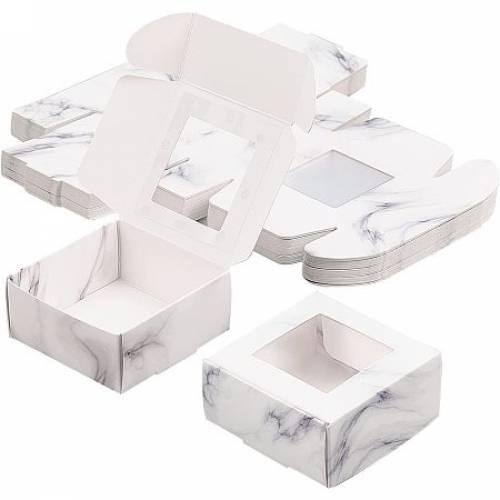 Foldable Creative Kraft Paper Box - Wedding Favour Boxes - Paper Gift Box - with Plastic Clear Window - Square - Light Grey - 65x65x3cm