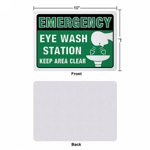 Globleland UV Protected & Waterproof Aluminum Warning Signs -  Emergency Eye Wash Station - Keep Area Clear Sign - Green - 250x180x1mm - Hole: 4mm