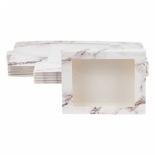 Marble Texture Pattern Paper Gift Boxes - with Clear Window - Packaging Boxes - White - Box: 175x135x35cm; Unfold: 29x17x01cm