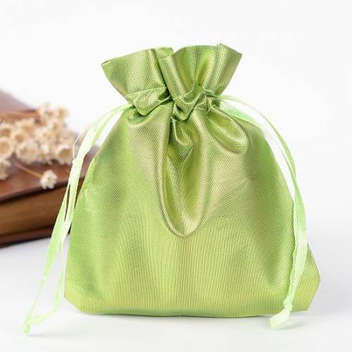 NBEADS 10 Pcs 47x35 Inch GreenYellow Satin Drawstring Bags Wedding Party Favors Jewelry Pouches Candy Gift Bags