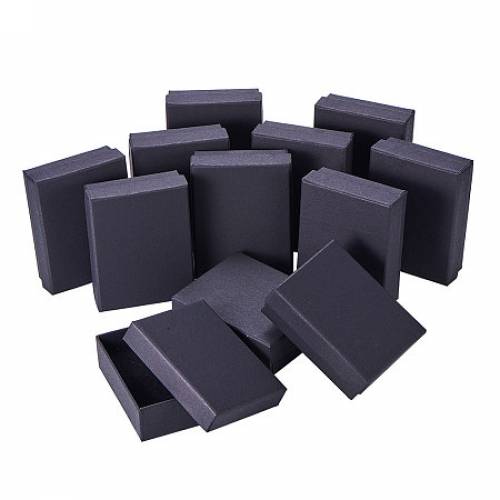 NBEADS 12 cardboard jewelry set box - for ring - necklace - rectangle - 9x7x3 cm black