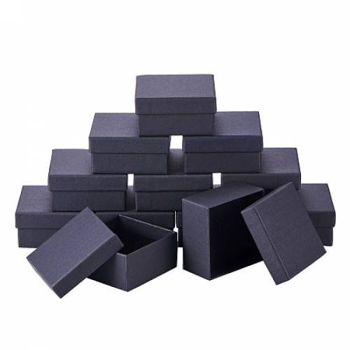 NBEADS 12 cardboard jewelry set box - for ring - necklace - square - 7 x 7 x 35 cm black