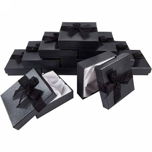 NBEADS 12 Pcs Black Bracelet Box - Cardboard Jewelry Box with Lace Ribbon for Gift Packing Presentation - 9x9x27cm