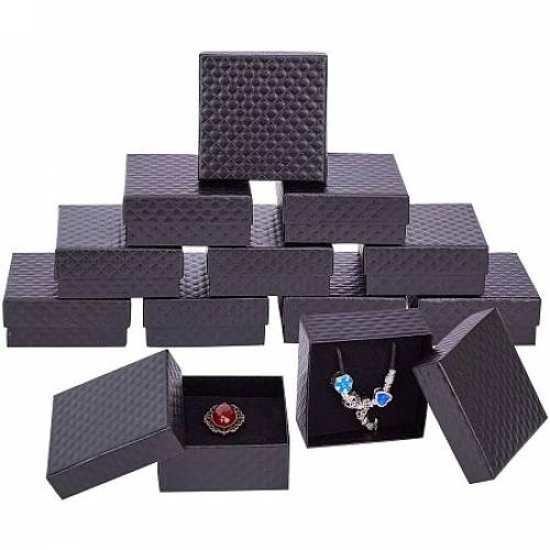 NBEADS 12 Pcs Cardboard Jewelry Box Square Paper Gift Case for Pendants Necklaces Bracelet Gift Packaging Shipping with Sponge Fill - Black