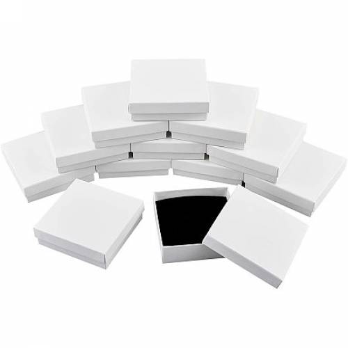 NBEADS 12 Pcs Cardboard Jewelry Box White Square Paper Gift Case for Pendants Necklaces Bracelet Gift Packaging Shipping with Sponge Fill