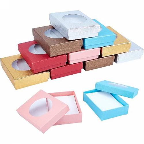 NBEADS 12 Pcs Cardboard Jewelry Boxes with Window - Gift Box Paper Box Cardboard Box with Flat Round Shape Window and Padding for Weddings Birthdays...