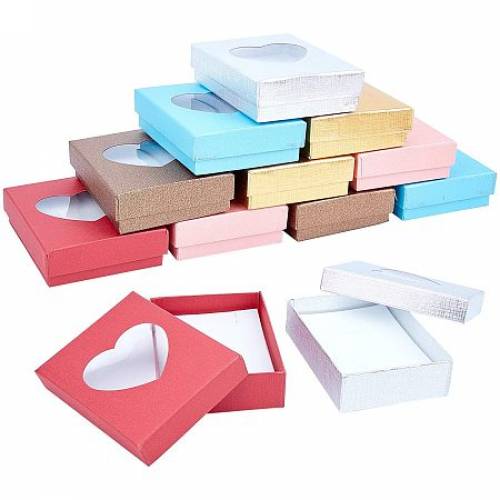 NBEADS 12 Pcs Cardboard Jewelry Boxes with Window - Gift Box Paper Box Cardboard Box with Heart Shape Window and Padding for Weddings Birthdays...