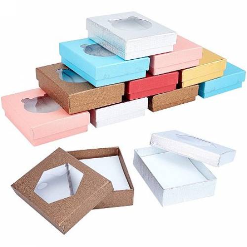 NBEADS 12 Pcs Cardboard Jewelry Boxes with Window - Gift Box Paper Box Cardboard Box with Rhombus Shape Window and Padding for Weddings Birthdays...