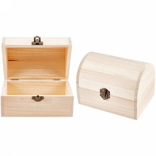 NBEADS 2 Pcs Unpainted Wooden Box - Wooden Treasure Chest box with Arched Hinged Lid and Front Clasp Wood Storage Box for Crafts Jewelry Arts Hobbies...