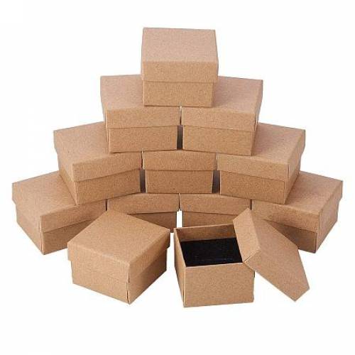 NBEADS 24PCS Kraft Brown Square Cardboard Jewelry Ring Boxes Paper Gift Box for Anniversaries - Weddings or Birthdays - 5x5x4cm