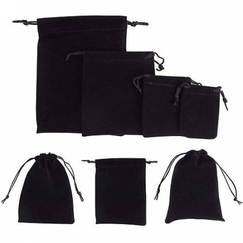NBEADS 32 PCS Velvet Cloth Drawstring Bags - 4 Differents Black Jewelry Bags Pouches Small Candy Gift Bags for Christmas Party Wedding Favors Bags