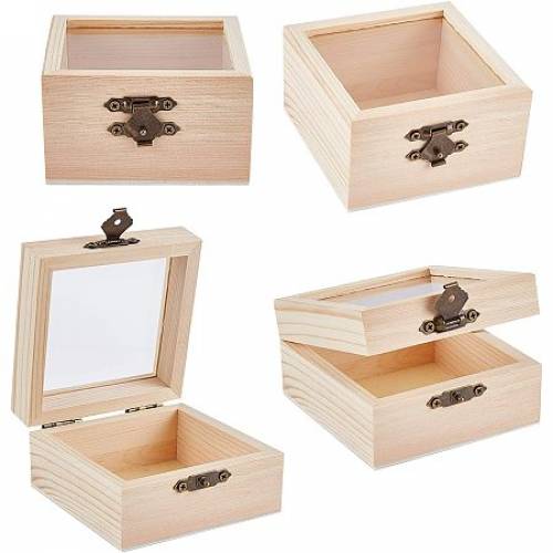 NBEADS 4 Pcs Unpainted Wooden Box - Wooden Treasure Chest box with Hinged Lid and Front Clasp Wood Storage Box for Crafts Jewelry Arts Hobbies and...