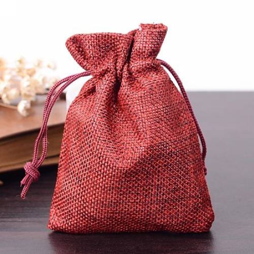 NBEADS 5 Pcs 47x35 Inch DarkRed Burlap Wedding Pouches Drawstring Bags Jewelry Pouches Gift Pouches
