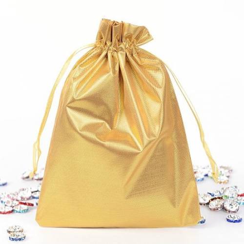 NBEADS 5 Pcs 69x51 Inch Gold Satin Drawstring Bags Wedding Party Favors Jewelry Pouches Candy Gift Bags