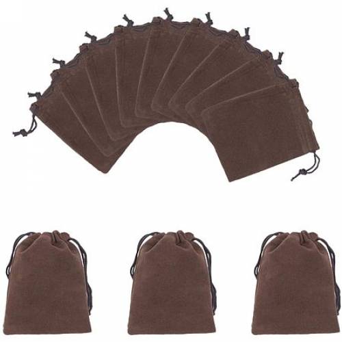 NBEADS 50 PCS Velvet Bags - 7x9cm Coconut Brown Party Favor Bag with Drawstring for Jewelry Packing