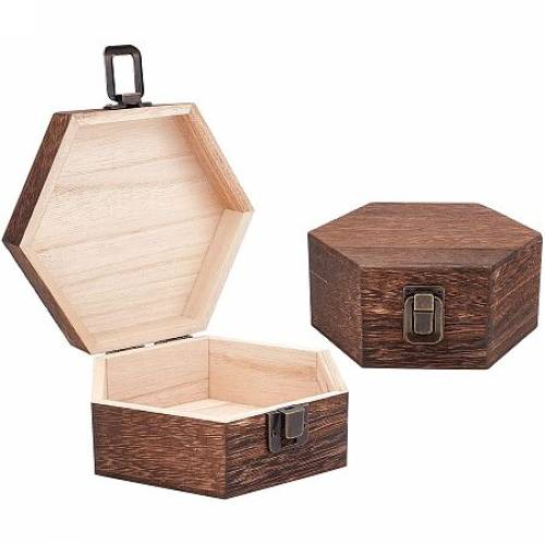 OLYCRAFT 2PCS Natural Wooden Box Hexagon Wooden Box Coconut Brown Natural Wood Box with Hinged Lid and Front Clasp for Crafting Making Jewelry Box -...