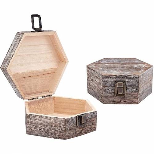 OLYCRAFT 2PCS Natural Wooden Box Hexagon Wooden Box Vintage White Natural Wood Box with Hinged Lid and Front Clasp for Crafting Making Jewelry Box -...