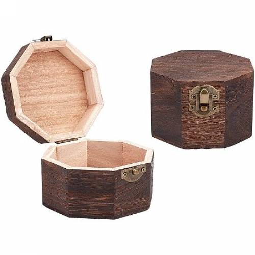OLYCRAFT 2Pcs Plain Unfinished Box Wood Box Hexagon Unpainted Wooden Box Octagonal Wooden Box Natural Wood Box with Hinged Lid and Front Clasp for...