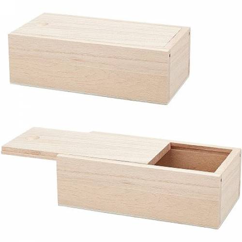 OLYCRAFT 2PCS Unfinished Storage Box with Slide Top Natural Keeper Box Rectangle Jewelry Box for Storage and Home Decoration