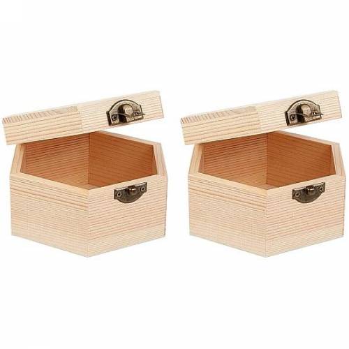 OLYCRAFT 2PCS Unfinished Wooden Box Hexagon Unpainted Wooden Box - Dedoot Wooden Box Natural Wood Box with Hinged Lid and Front Clasp for Crafting...