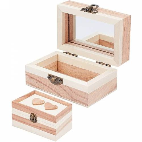 OLYCRAFT 2pcs Wood Jewelry Box Rectangle Burlywood Storage Box with Mirror Storage Jewelry Box Heart Organize Gift Box for Crafting Making Jewelry...