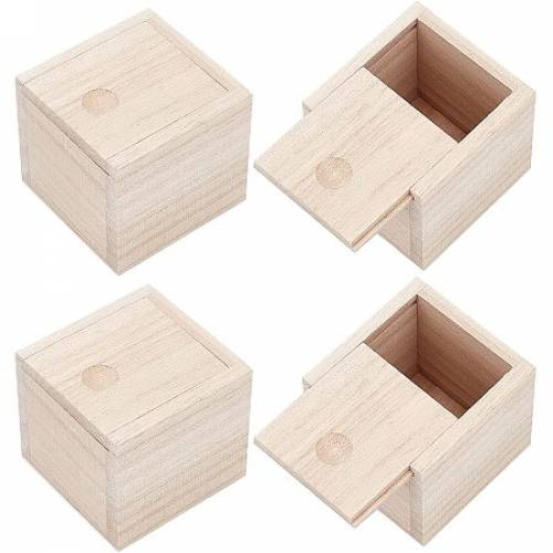 OLYCRAFT 4Pcs Slide Top Wooden Box Unfinished Storage Box with Slide Top Natural Candlenut Card Keeper Box Jewelry Box for Storage and Home Decoration