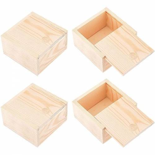 OLYCRAFT 4PCS Unfinished Wood Box with Slide Top Natural Wooden Boxes Unfinished Wood Gift Box for Crafts Arts Hobbies - 35 x 35