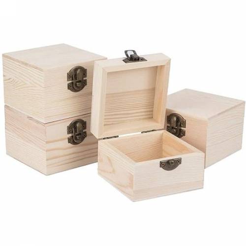 OLYCRAFT 4PCS Unfinished Wooden Box Easter Wooden Jewelry Box - Natural Wood Box with Hinged Lid for DIY Easter Arts Hobbies Home Storage