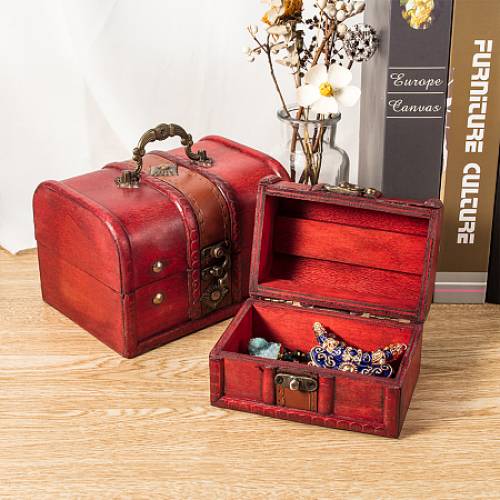 Olycraft Retro Wood Jewelry Box - with Front Clasp - for Arts Hobbies and Home Storage - Rectangle - Dark Red - 158x119x109cm - 122x87x8cm; 2pcs/set