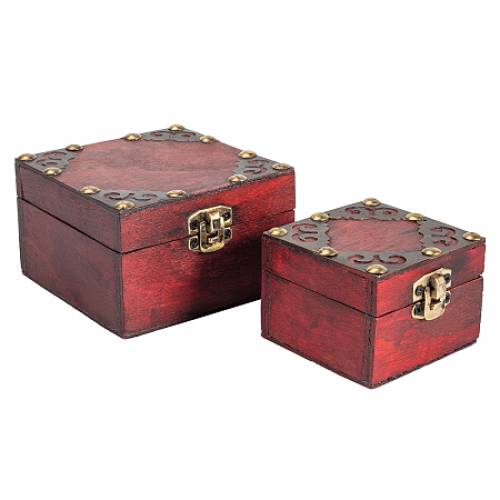 Olycraft Wood Jewelry Box - with Front Clasp - for Arts Hobbies and Home Storage - Rectangle - Dark Red - 78x69x53cm - 105x99x64cm; 2pxs/set