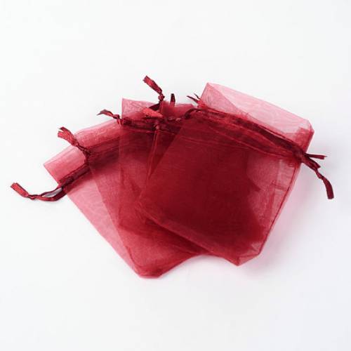 Organza Bags - Drawstring Pouches - Wedding Favour Bags Party Christmas Gift Bags - with Ribbons - Dark Red - 9x7cm