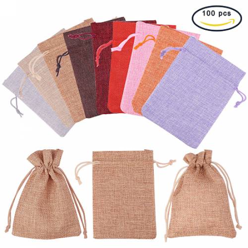 PandaHall Elite 100 Pcs Burlap Bags with Drawstring Gift Bags 135x95cm for Jewelry DIY Craft and Wedding Party Mixed Colors