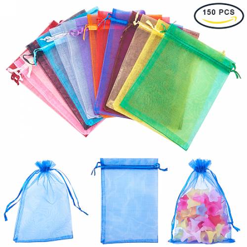 PandaHall Elite 150 PCS 15 Color 5 x 7 Inches Organza Bags Jewelry Pouch Bags Organza Velvet Drawstring Pouches Wedding Favors Candy Gift Bags