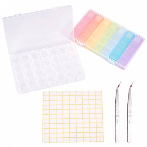 PandaHall Elite 2 Pack 28 Slots Clear Diamond Embroidery Storage Box with 99pcs Name Tag Labels Stickers - Tweezers (5D Diamond Painting Cross Stitch...