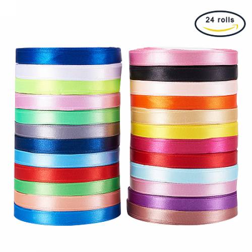 PandaHall Elite 24 Rolls 3/8 Inch Satin Fabric Ribbon 24 Colors for Gift Package Wrapping - Hair Bow Clips Making - Crafting - Sewing - Wedding...