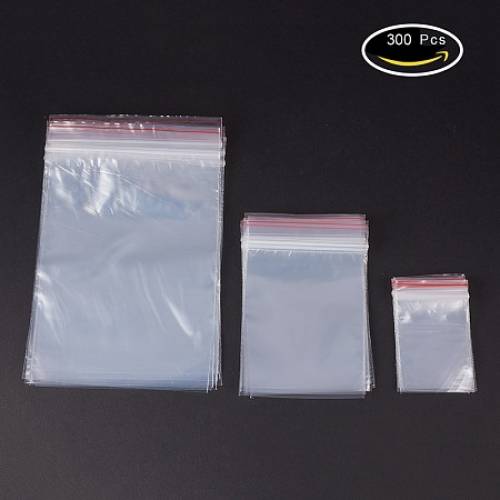 PandaHall Elite 3 Sizes 6-15cm Zip Lock Bags Sets Reclosable Plastic Poly Clear Seal Bags - about 300pcs/set