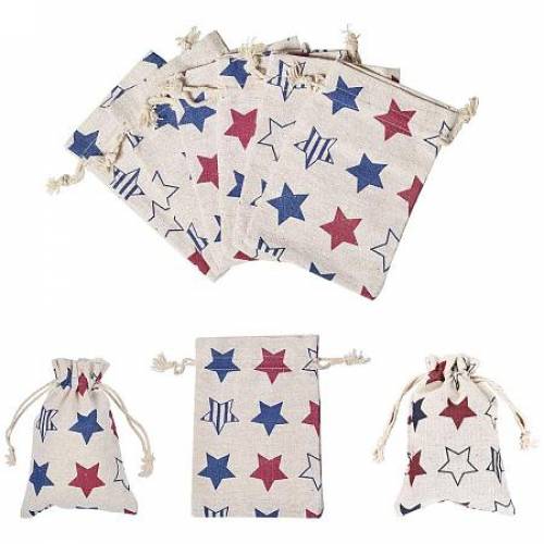 PandaHall Elite 30pcs 39x55 Cotton Packing Pouches Drawstring Bags with Printed Star Gift Bag Storage Sacks for Jewelry DIY Craft Wedding Party...