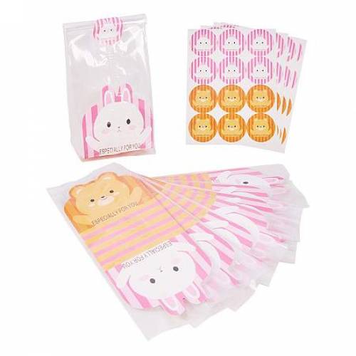 PandaHall Elite 50pcs Cute Cartoon Printed Plastic Bags with Cute Rabbit Bear Paper and 60pcs Sticker and for Beads - Jewelry Accessories - Presents...