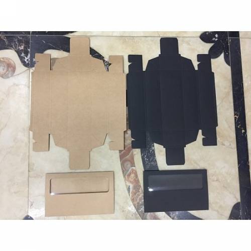 PANDAHALL ELITE Foldable Kraft Paper Sliding Boxes - with Clear Window Paper Drawer Boxes - Rectangle - Mixed Color - 25x9x6cm; 5pcs/color - 10pcs/set