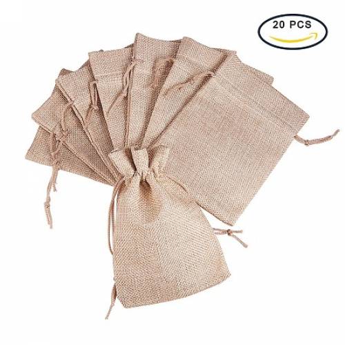 PandaHall Elite Size 135x95cm Tan Burlap Small Drawstring Gift Bags Carrying Storage Pouch Wrap for Gift Party Wedding - about 20pcs/bag