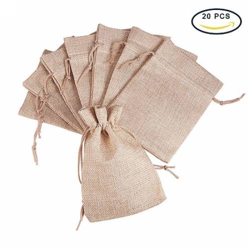 PandaHall Elite Size 18x13cm Tan Burlap Small Drawstring Gift Bags Carrying Storage Pouch Wrap for Gift Party Wedding - about 20pcs/bag