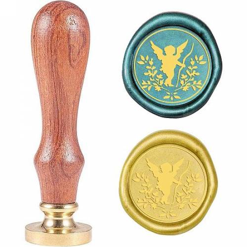 PandaHall Elite Wax Seal Stamp Kit - 25mm Angel Plant Retro Brass Head Sealing Stamps with Wooden Handle - Removable Sealing Stamp Kit for Wedding...