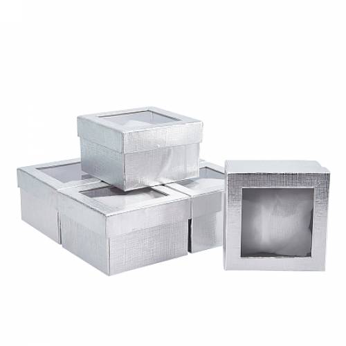 Paper Gift Box for Watch - with Sponge & Clear Window - Square - Silver - 9x9x6cm